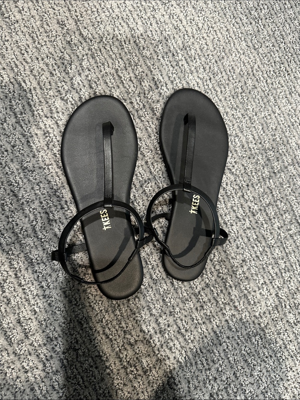 TKEES Black Slim-Strap Round Toe Sandals